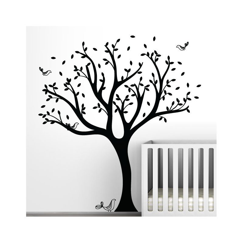 Décalcomanie murale arbre tweet, Noir