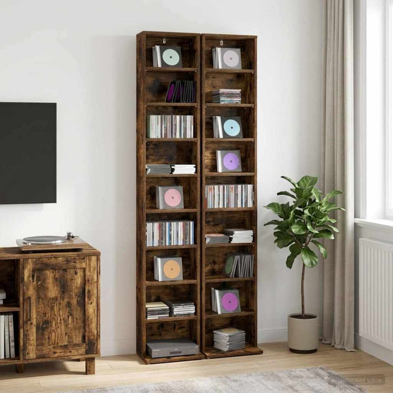175 cm H Media Shelves, Smoked Oak