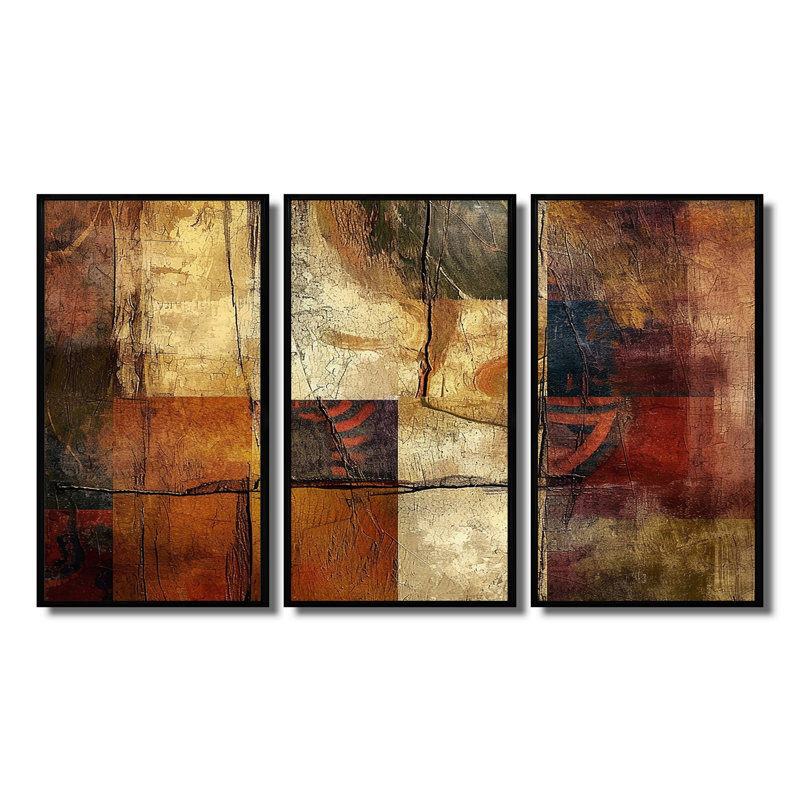 Dahianna - Ensemble d'art mural collage abstrait, H 32 po x l 48 po x P 1 po, Cadre flottant noir
