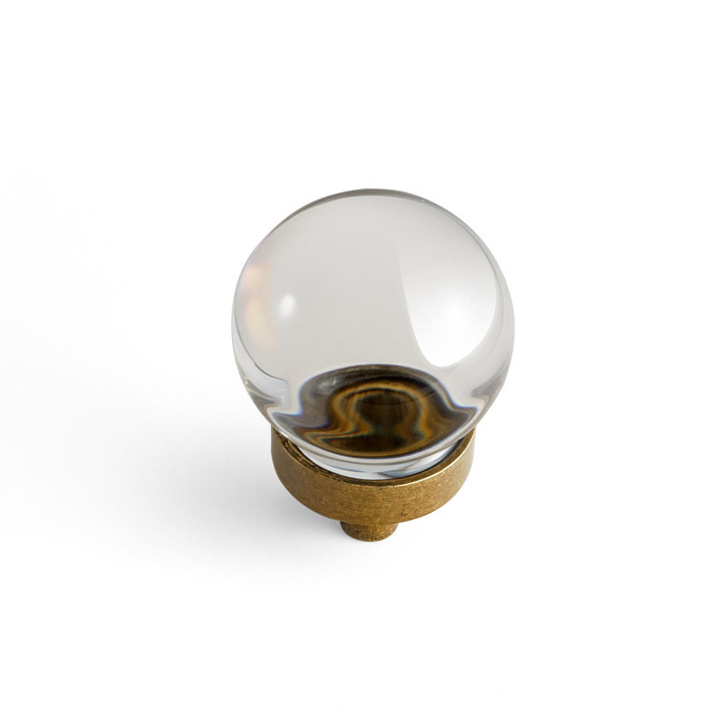 Round Knob Clear Crystal Cabinet Knobs With Brass Base, White
