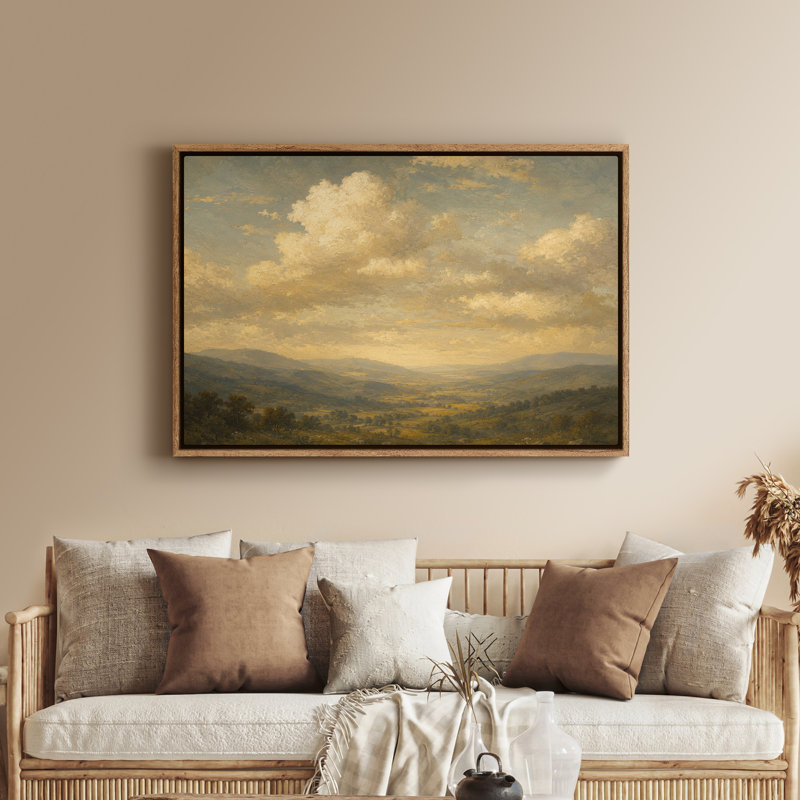 Art mural encadré sur toile - Grand paysage de Golden Hills avec ciel nuageux dramatique - 16 po x 24 po, 24 po x 36 po