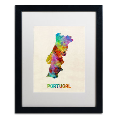 « portugal aquarelle map » par michael tompsett, impression encadrée