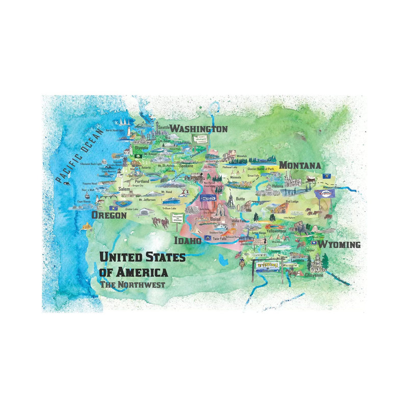 The Northwest Travel Map, USA by Markus & Martina Bleichner - Wrapped Canvas Print, 66.04 cm H x 45.72 cm W