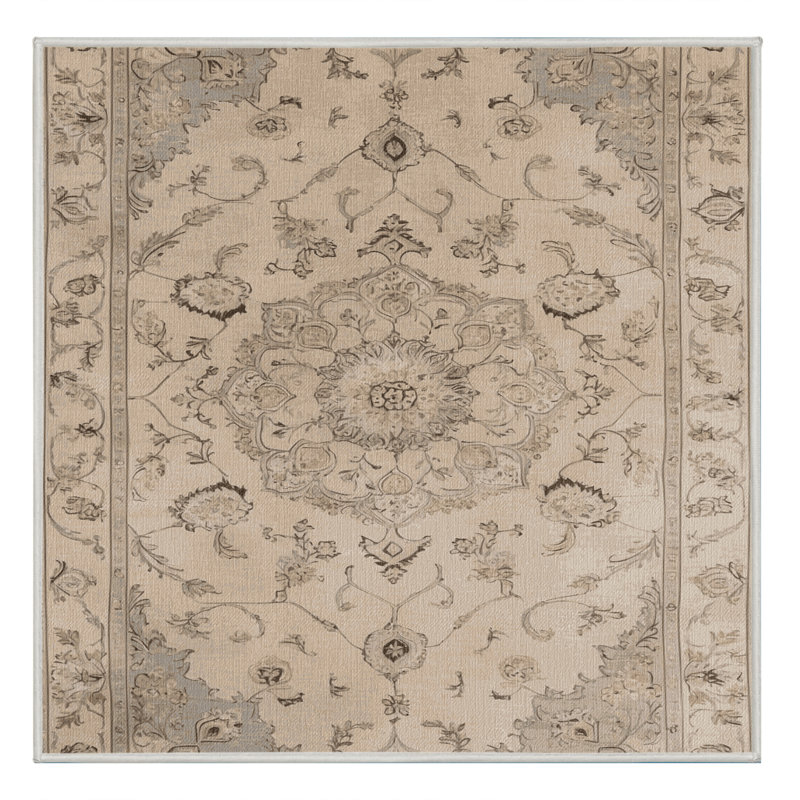 Machine Washable Tabriz Beige Area Rug, Carré 3 pi