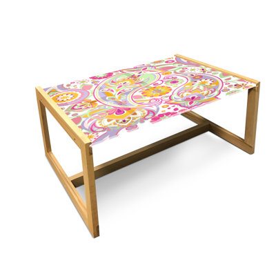 Paisley Coffee Table, Traditional Inspired Elements Colorful Composition Floral Print, Acrylic Glass Center Table With Wooden Frame For Offices Dorms Lilac Multicolor