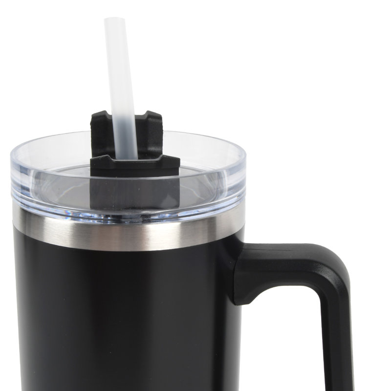 Envie Hydratation 30 oz Tasse de voyage isotherme en acier inoxydable avec paille, Noir, noir, noir, noir