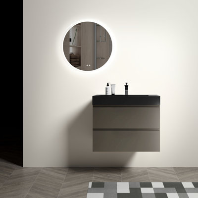 Meuble-lavabo 30 po gris - contemporain, grande capacité, meuble-lavabo silencieux pour style moderne, tiroir