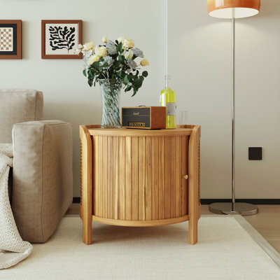 Table basse rotative moderne avec rotin et rangement caché