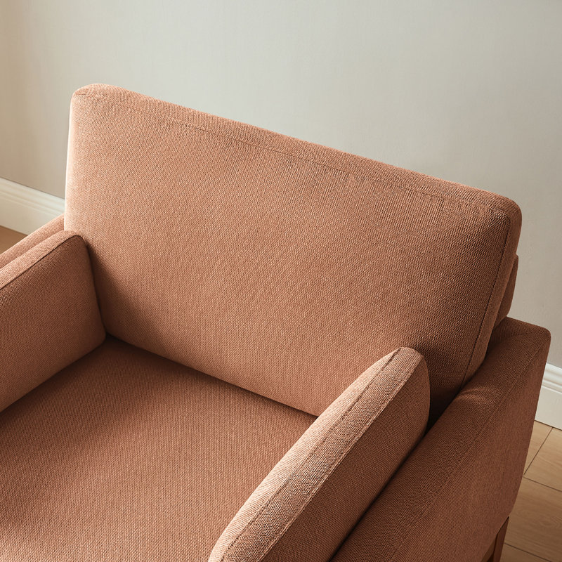 Chenille Accent Chair With Solid Rubberwood Legs, Rustic Orange