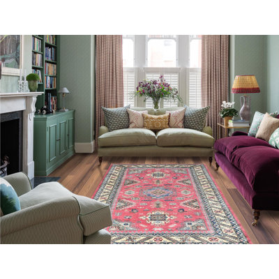 Tapis oriental rectangulaire en laine rose noué à la main 6 pi 0 po x 8 pi 9 po - MOA10282390