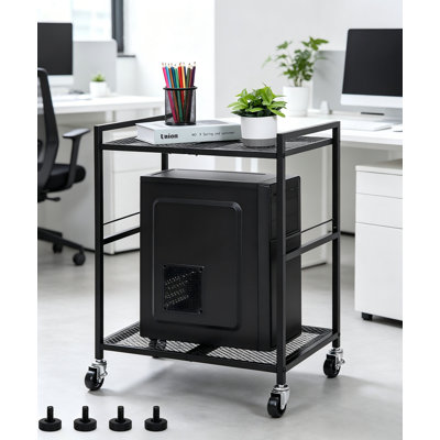 Support d'ordinateur portable en métal pour ordinateur portable à 2 niveaux avec roulettes