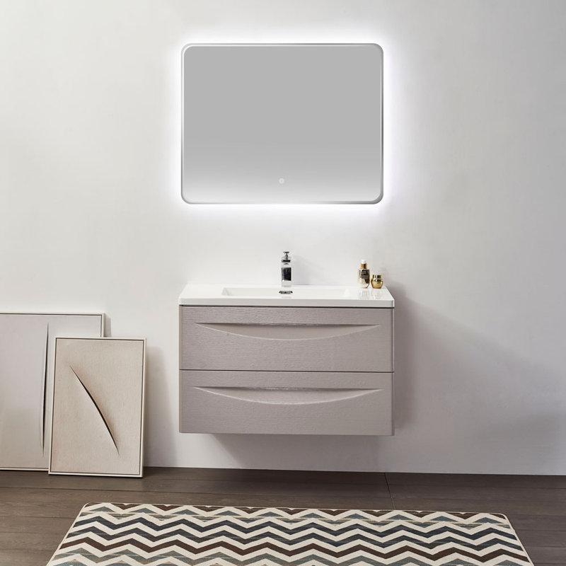 Ensemble de meuble-lavabo de salle de bain simple fixé au mur 36 po avec miroir Fender
