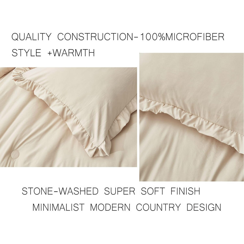 Twin Size Light Sand Microfiber Comforter Set with Ruffled Trim