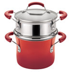 Rachael Ray Classic Brights 3 qt. Hard Enamel Nonstick Saucepot and Steamer Insert Set with Lid