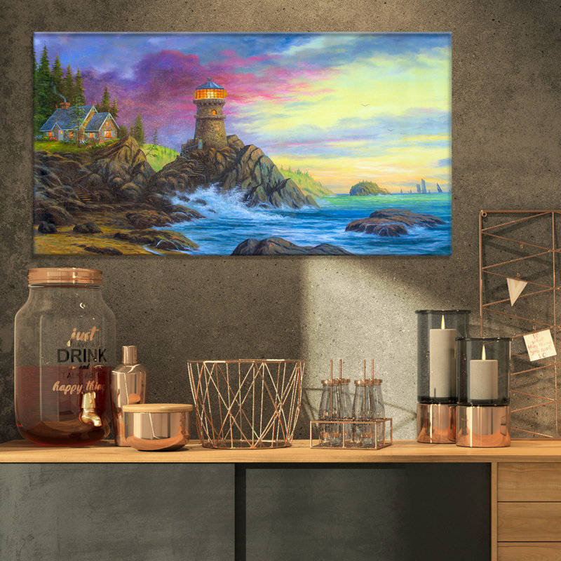 « light house », reproduction de peinture à l’huile sur toile, H 16 po x l 32 po x P 1 po