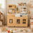 Teamson Kids Little Chef Cyprus Wooden Play Kitchen Set with 14 Accessories, Faux Marble Backsplash, and Gold Accents
