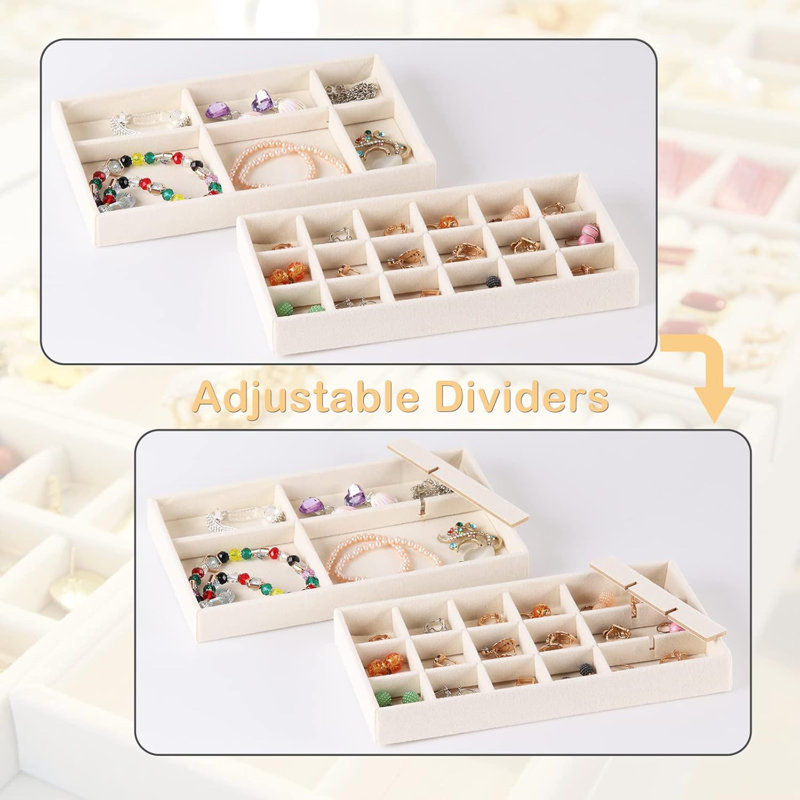 Set Of 8 Stackable Jewellery Organizer Stackable Trays,Beige