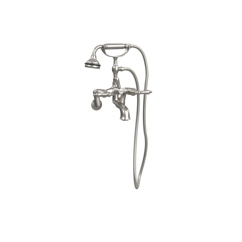 Garniture de robinet de baignoire à pattes mural à poignées doubles avec inverseur et douche à main, Nickel brossé