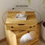 Robot-Shaped Wood End Table - 360° Rotating Storage Chest, 3-Colour LED Lights & Lockable Rolling Wheels