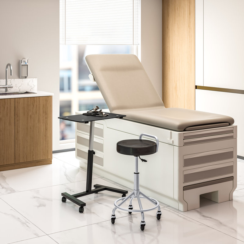 Adjustable Height Black Metal Swivel Laboratory Stool with Wheels