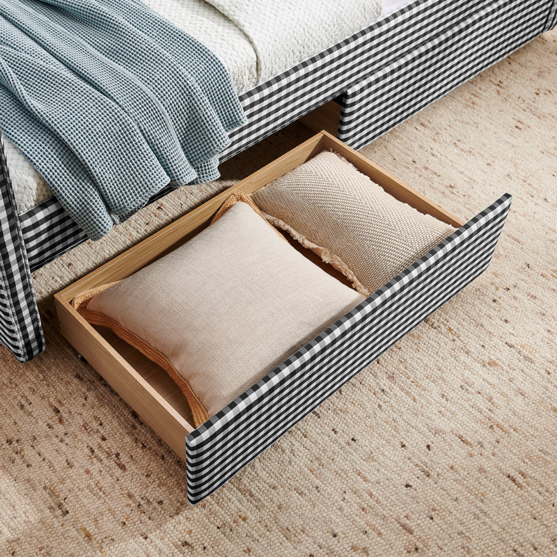 Twin Size Cozy Gingham Daybed with 2 Storage Drawers & USB Port – Sofa Bed for Bedroom, Living Room, Guest Room, Black, Twin