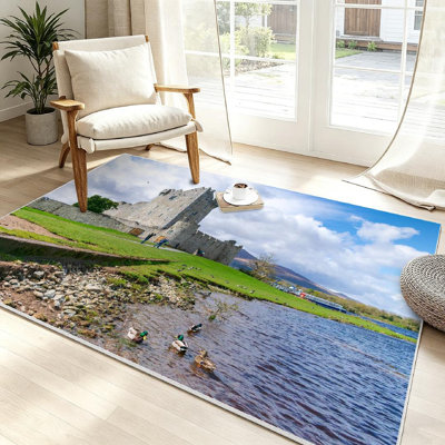 Clear Machine Washable,Old Castle Ancient Architecture Indoor Area Rug