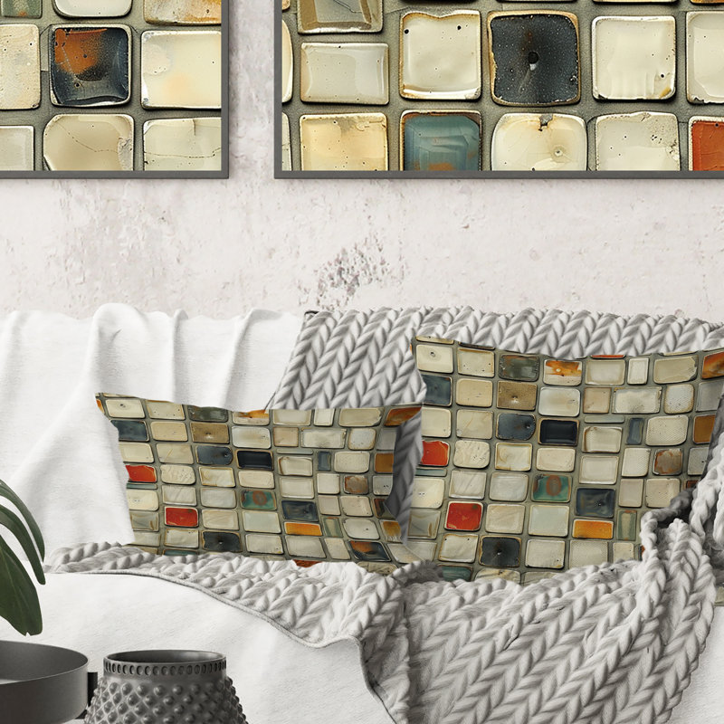 Coussin Beige clair Mid-Century Mosiac Tiles III - Mid-Century, H 18 po x l 18 po