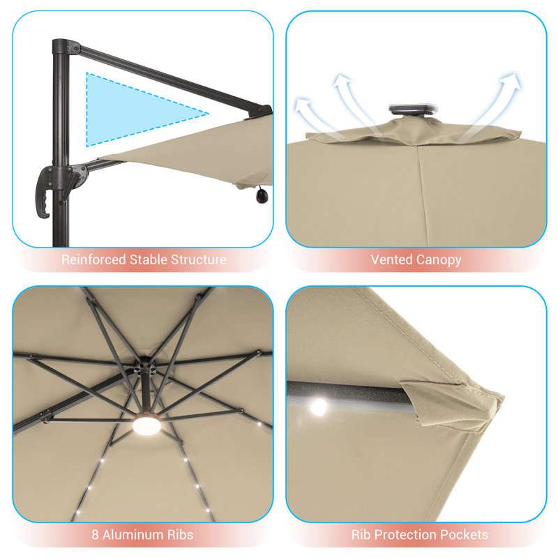 Arlmont & Co. Rojean 132'' Lighted Cantilever Umbrella | Wayfair