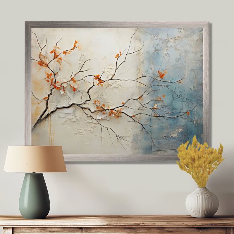 «Coral Teal Maple Tree Glowing Agate», impression sur toile érable, H 12 po x l 20 po, Encadrement doré