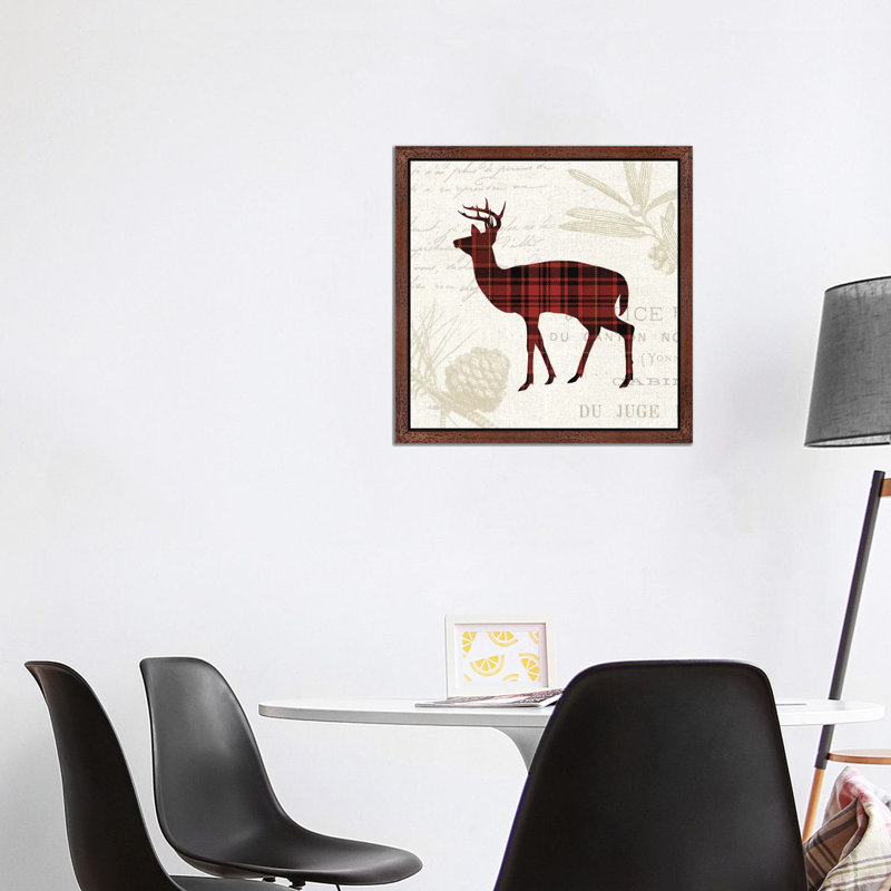 Plaid Lodge II 1 Piece Floater Frame Wall Art on Canvas, Brown Framed