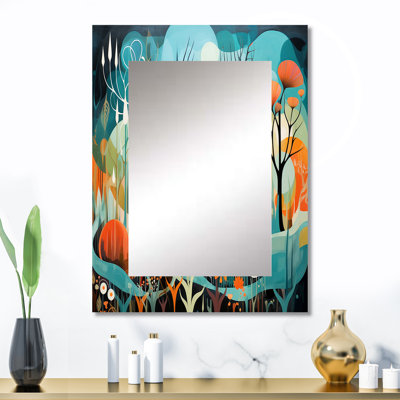 Teal Mid Century Mod Nature - Large Wall Mirror On Metal