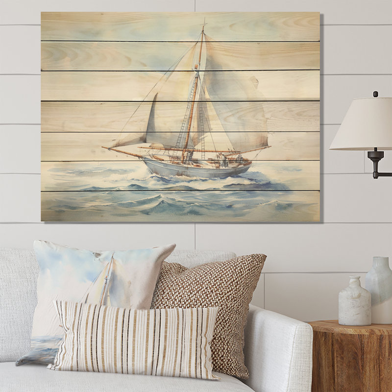 Voilier côtier de sérénité à l'horizon III - Bateau à voile sur bois, H 34 po x l 44 po x P 0,78 po