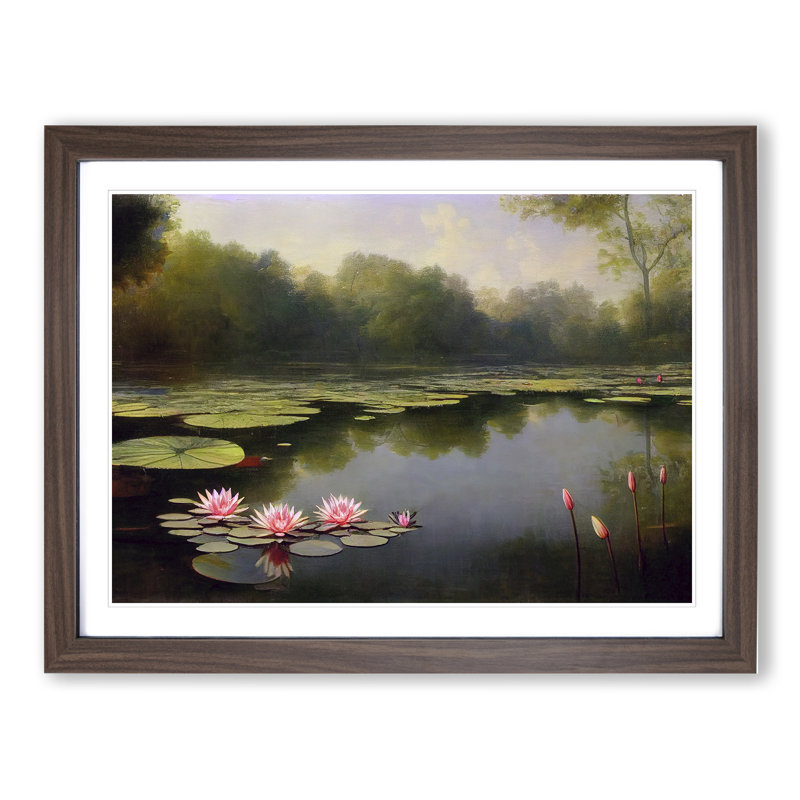 Astounding Water Lily Pond - Single Picture Frame Print, 34cm H x 46cm W x 2cm D, Walnut Framed