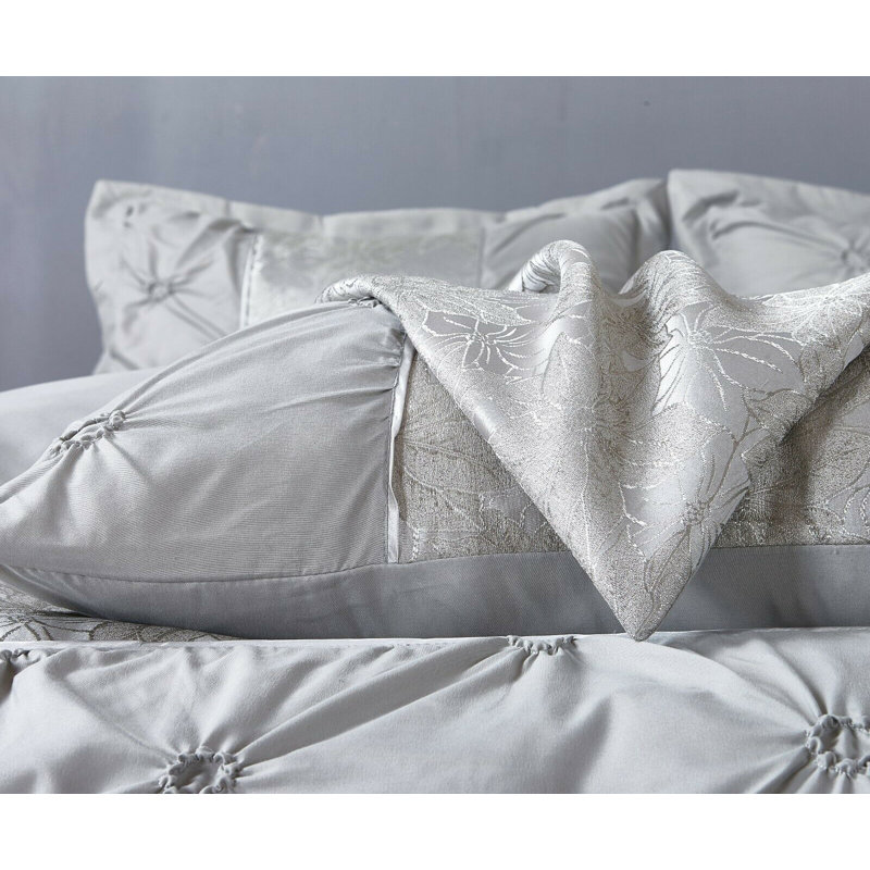 Maya Jacquard Duvet Cover Set Soft Microfiber Bedding with Pillowcases, Hypoallergenic & Luxurious, Silver