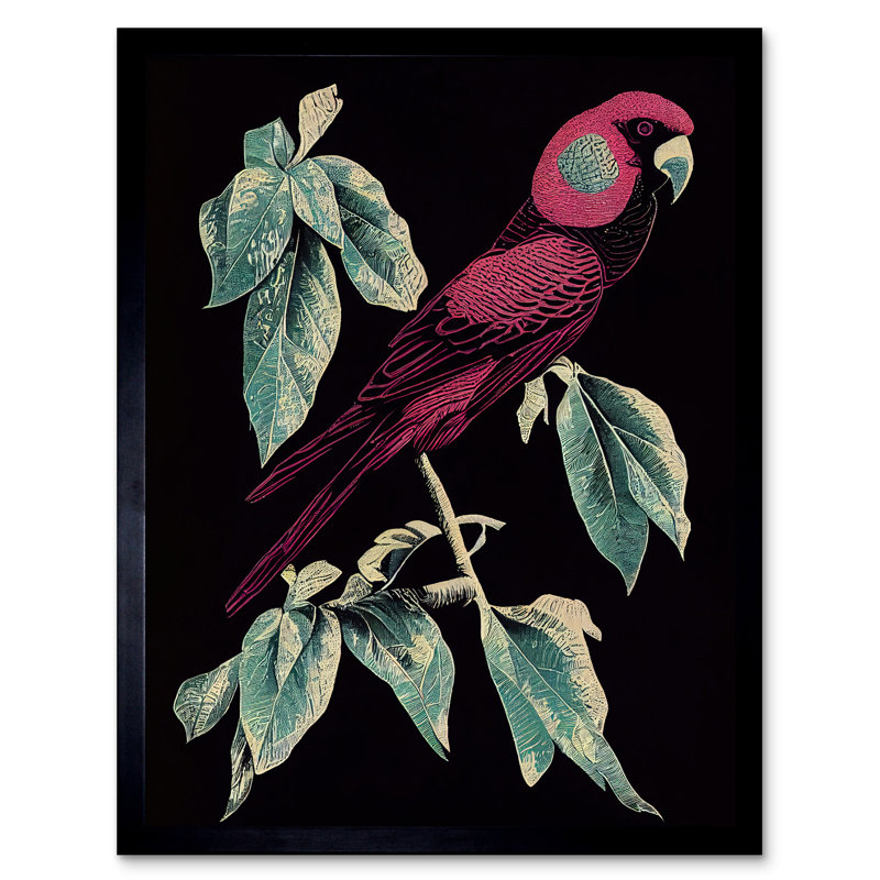Burgundy Parakeet Retro Modern Tropical - Single Picture Frame Print