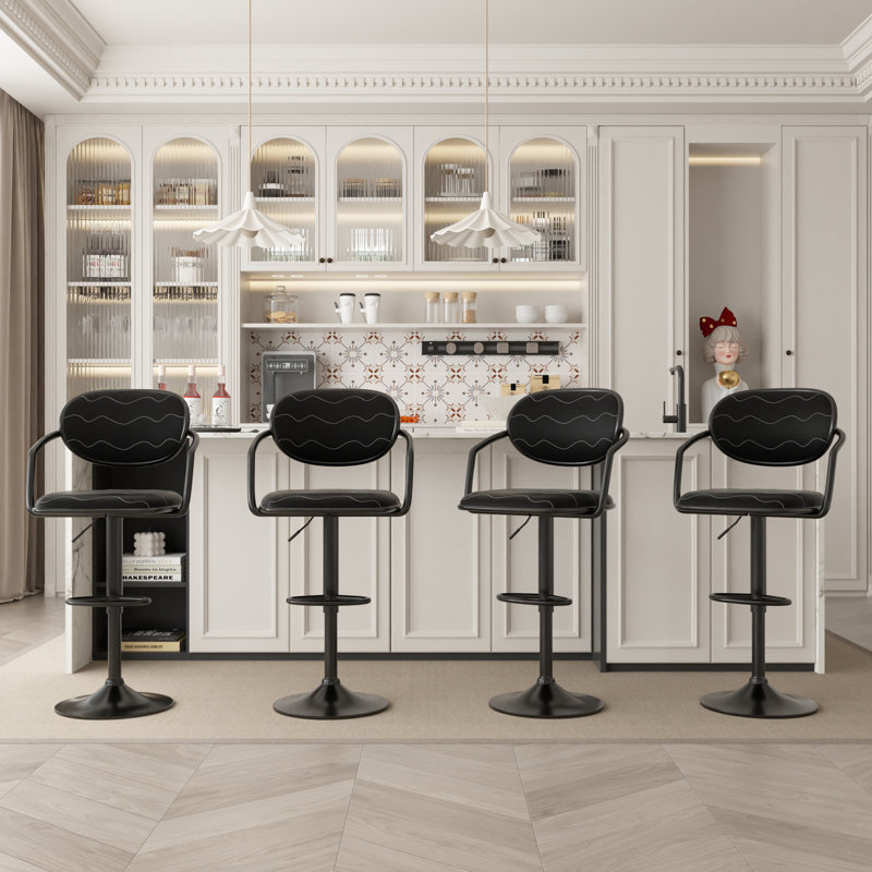 Bar Stools Set of 4, PU Leather Adjustable Swivel Barstools, Counter Height Bar Chairs with Armrest and Back for Bar, Kitchen, Dining Room