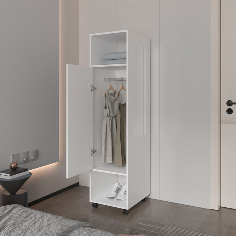 Armoire Summit en mélamine avec miroir, porte et rangement ouvert, Blanc
