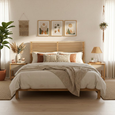 Cadre de lit en bois massif de qualité supérieure avec tête de lit pour chambre à coucher moderne, convient à tous les matelas