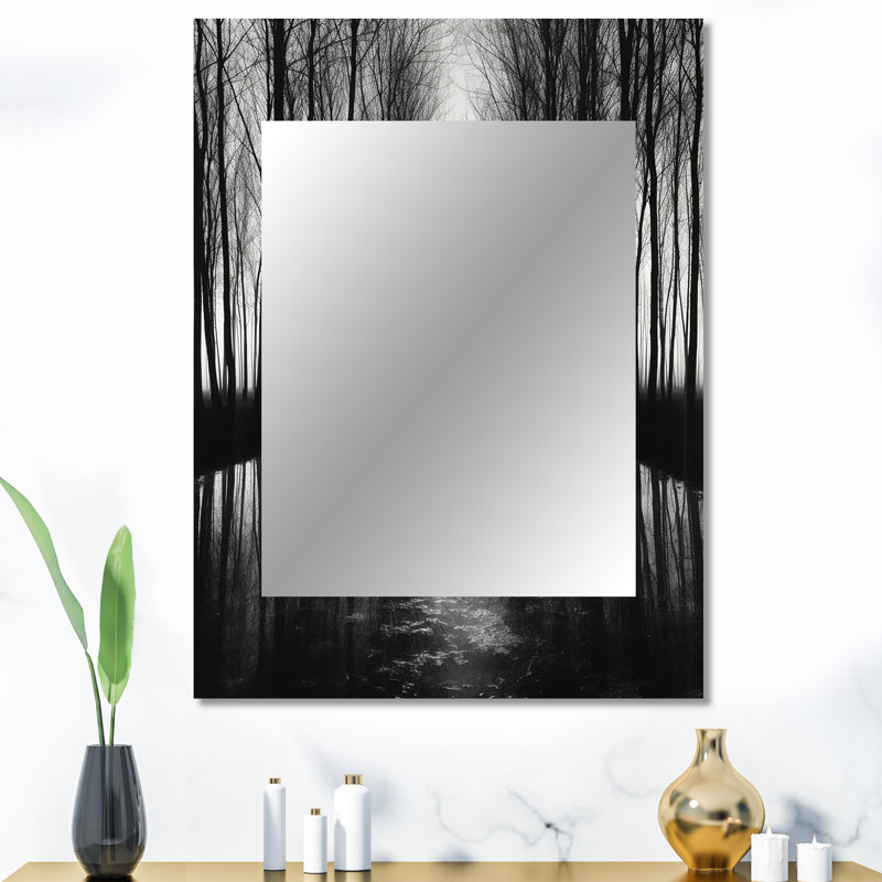 Photographie en noir et blanc de la forêt Silence III - forêt, miroir mural unique, art traditionnel imprimé, 40 po x 30 po