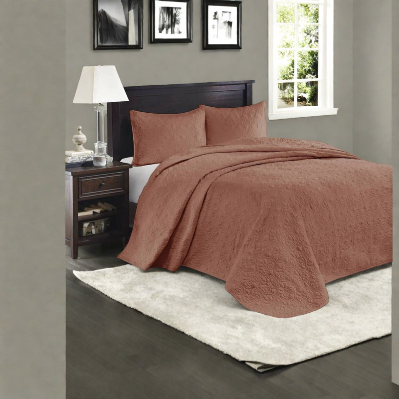Reversible 3-piece Bedding Set, Polyester Clay Red For Modern Home Comfort
