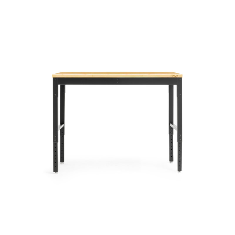 Pro Series Adjustable Height Steel Workbench, 43" H x 48" W x 24" D, Black/Bamboo