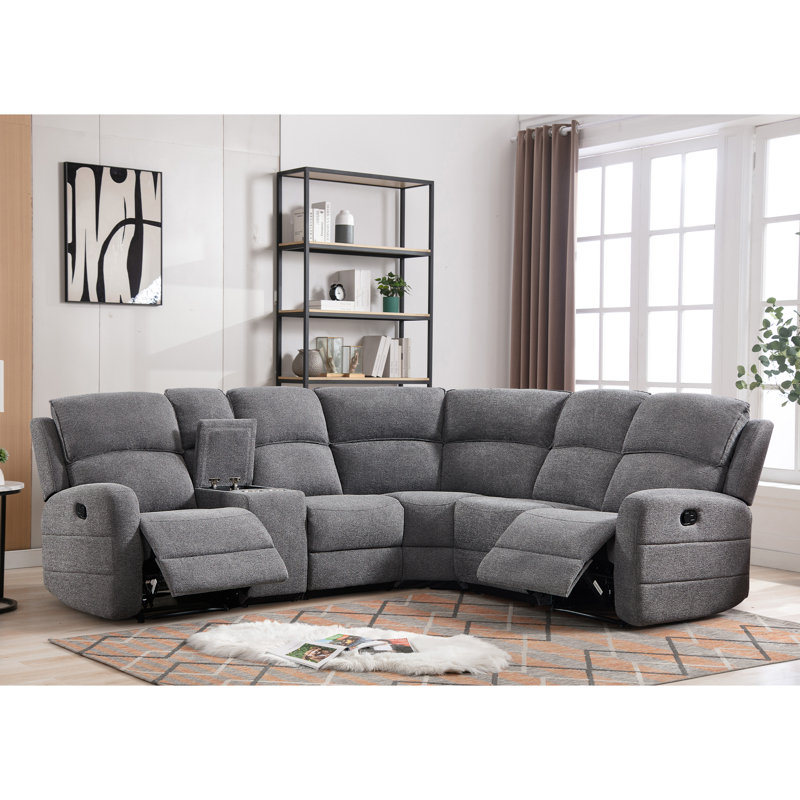 Watertown 7 - Piece Modern and Overstuffed Soft Breathable Fabric Manual Reclining Sectional