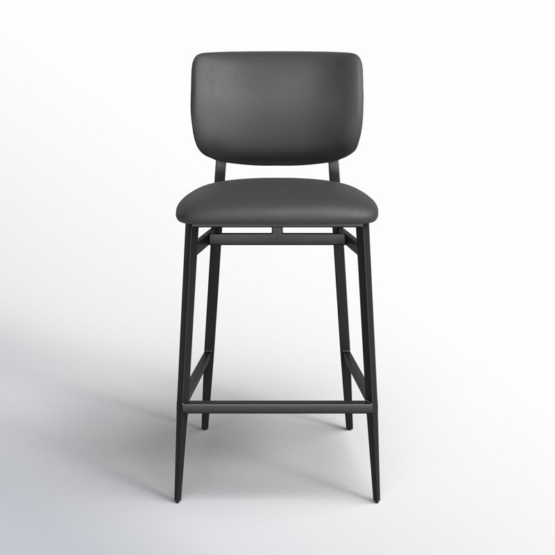 Gray Faux Leather and Black Steel Counter Stool