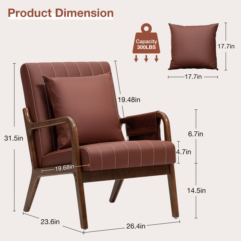 26" Wide Modern Upholstered Armchair Living Room Chair with Storage Pocket