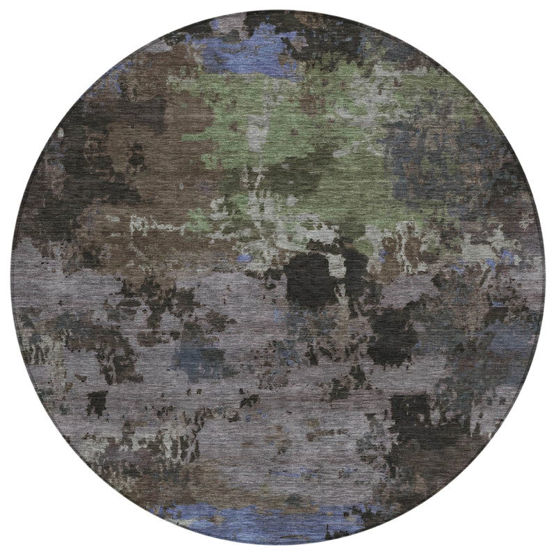 Machine Washable Indoor/Outdoor Chantille ACN2813 Abstract Rug, 8' Round, Brown
