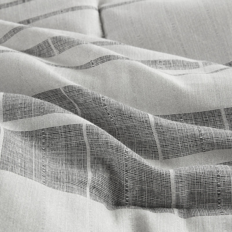 Full Gray Microfiber Striped Comforter Set with Throw Pillow