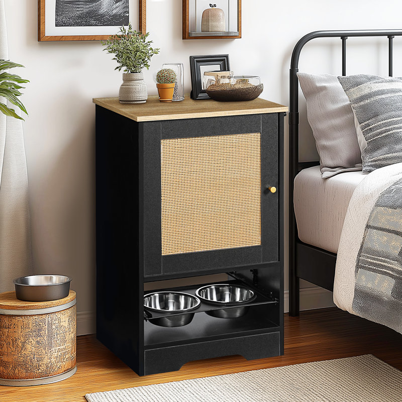 Mangeoire surélevée pour chien avec armoire de rangement et 2 bols, ensemble anti-basculement, crochets latéraux, noir