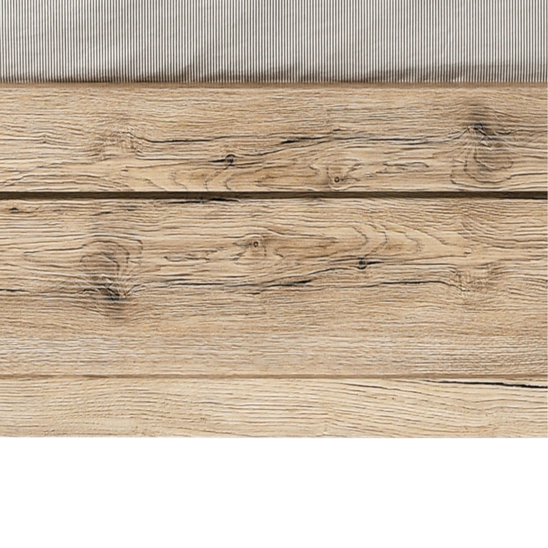 Grand lit naturel pour une ambiance de chambre à coucher tranquille avec tête de lit à panneau et mécanisme de glissière en métal