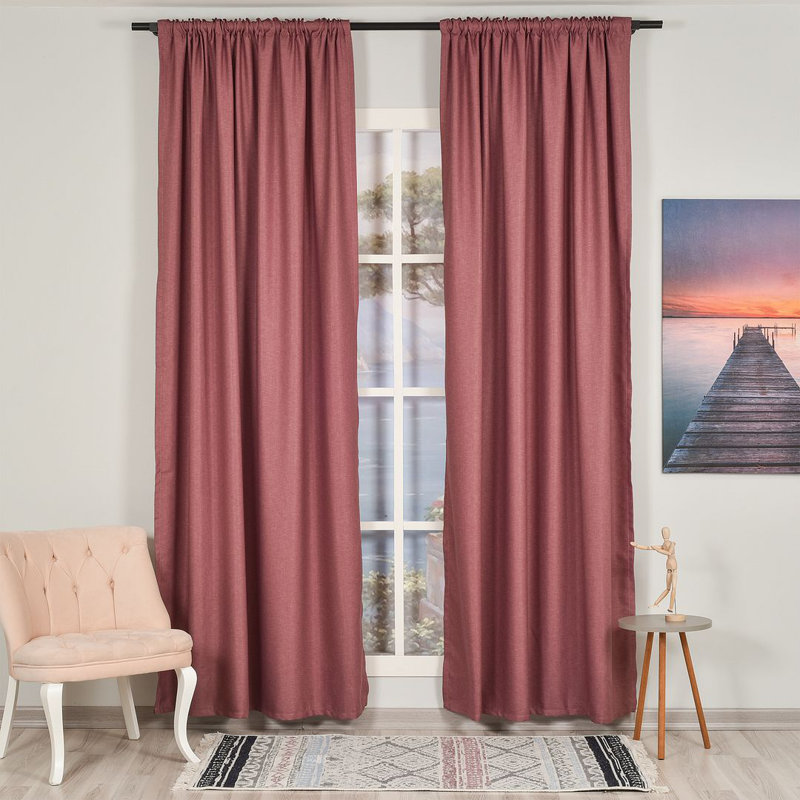 Extra Long & Extra Wide Faux Linen Decorative Curtain Single Panel, 140cm Width x 265cm Drop, Rose Pink