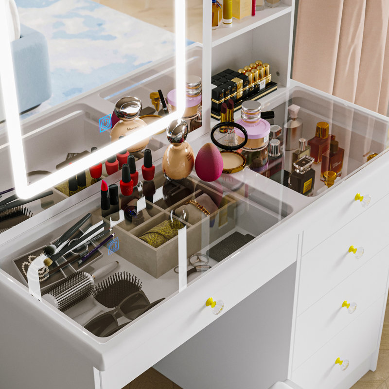 39.4'' Wide Vanity Set With Glass Table Top